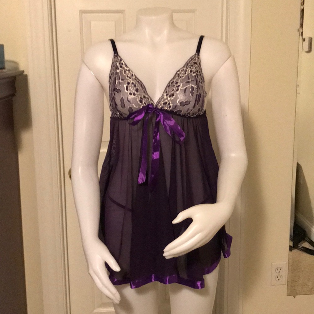 Sexy Purple Babydoll with Satin Trim